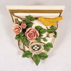 Vintage MCM Wall Display Shelf Roses Bird Nest Eggs Resin Cottage Wall Art Decor